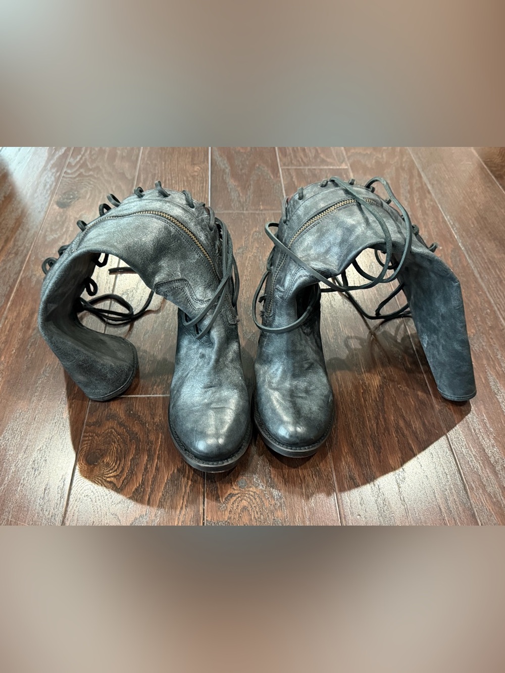 FREEBIRD BY STEVEN COAL BLACK Knee TALL Lace Up BOOT Women Size 7 - Picture 9 of 9